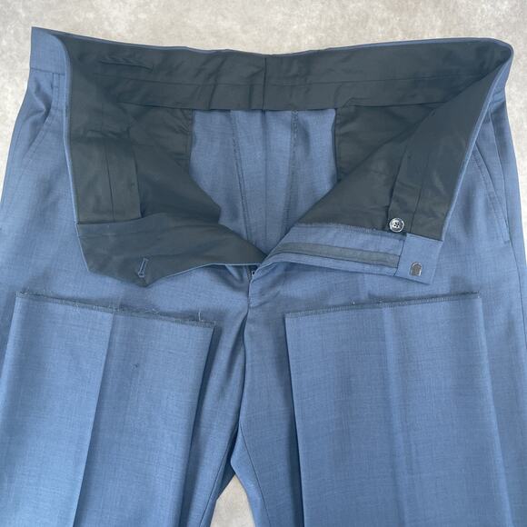 Jos A Bank Traveler Pants Men 38W/40L Reg Blue Slim Flat Front 100% Wool No Hem - Picture 3 of 8